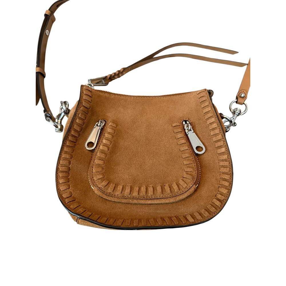 Rebecca Minkoff Brown Leather Crossbody Saddle Bag Whipstitch Zip Cowgirl Rodeo - Picture 2 of 8